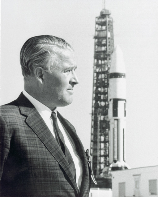 Space History Photo: Wernher von Braun and Saturn IB on Launch Pad